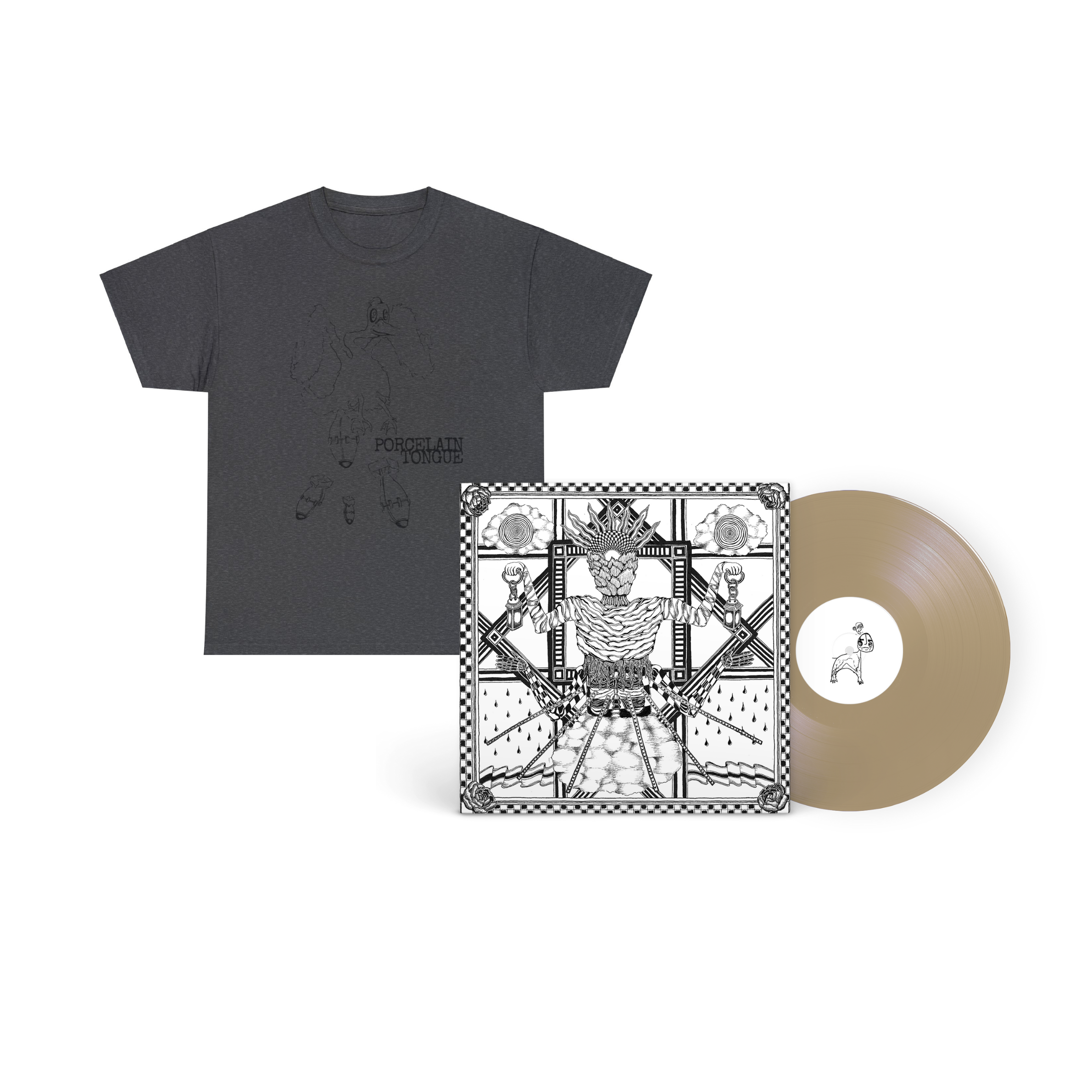 Porcelain Tongue - "Duck Dropping Bombs" Tee - Black Print + "Goodbye Peggy" 12" Vinyl