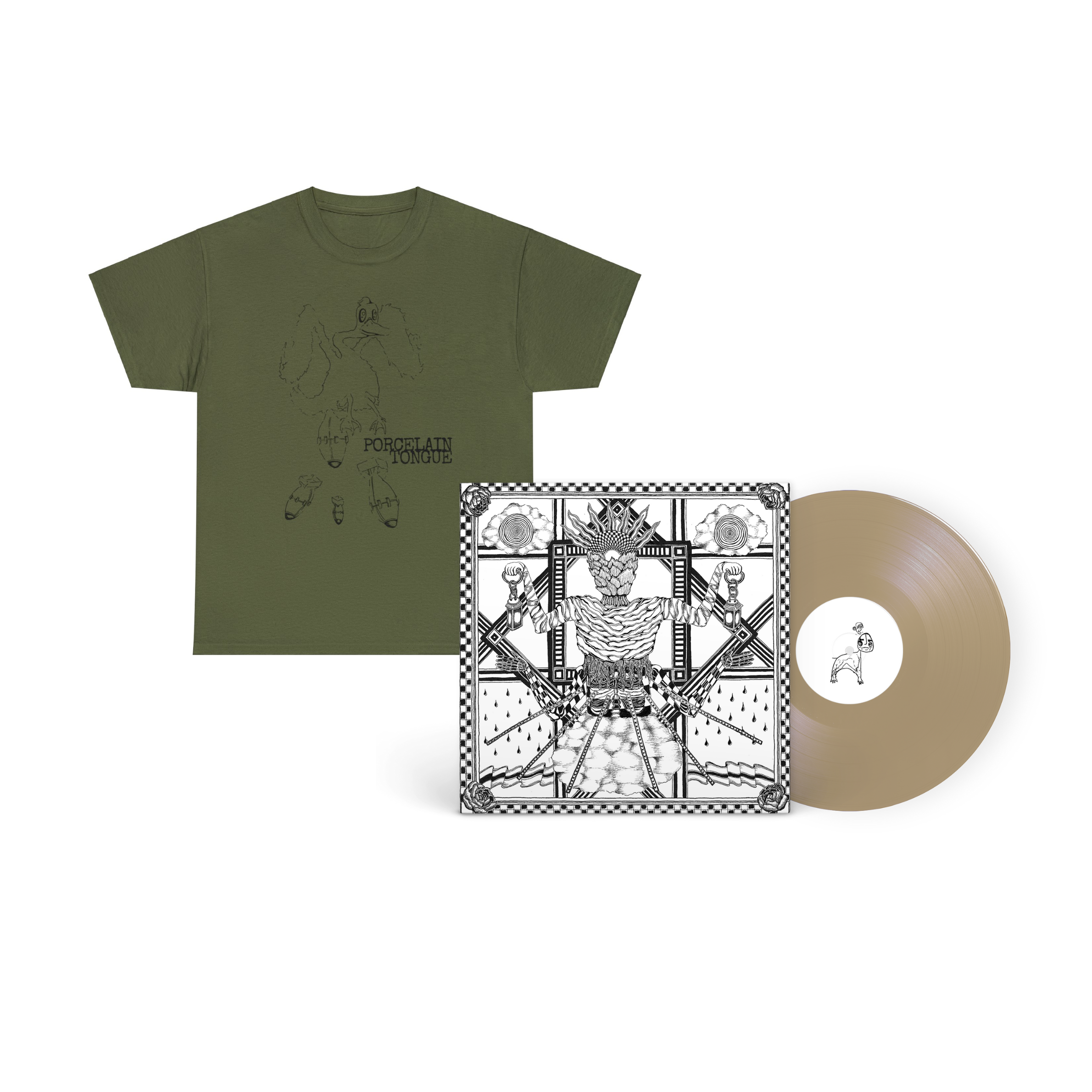 Porcelain Tongue - "Duck Dropping Bombs" Tee - Black Print + "Goodbye Peggy" 12" Vinyl