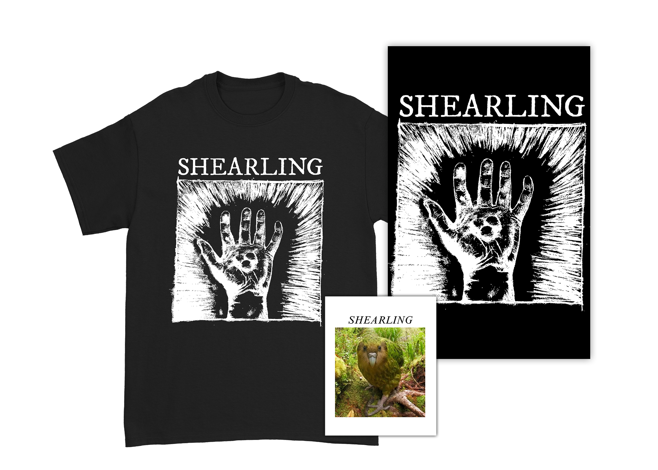 Shearling - Bundle - "Three Pebbles" Tee + Poster + "Kakapo" Sticker
