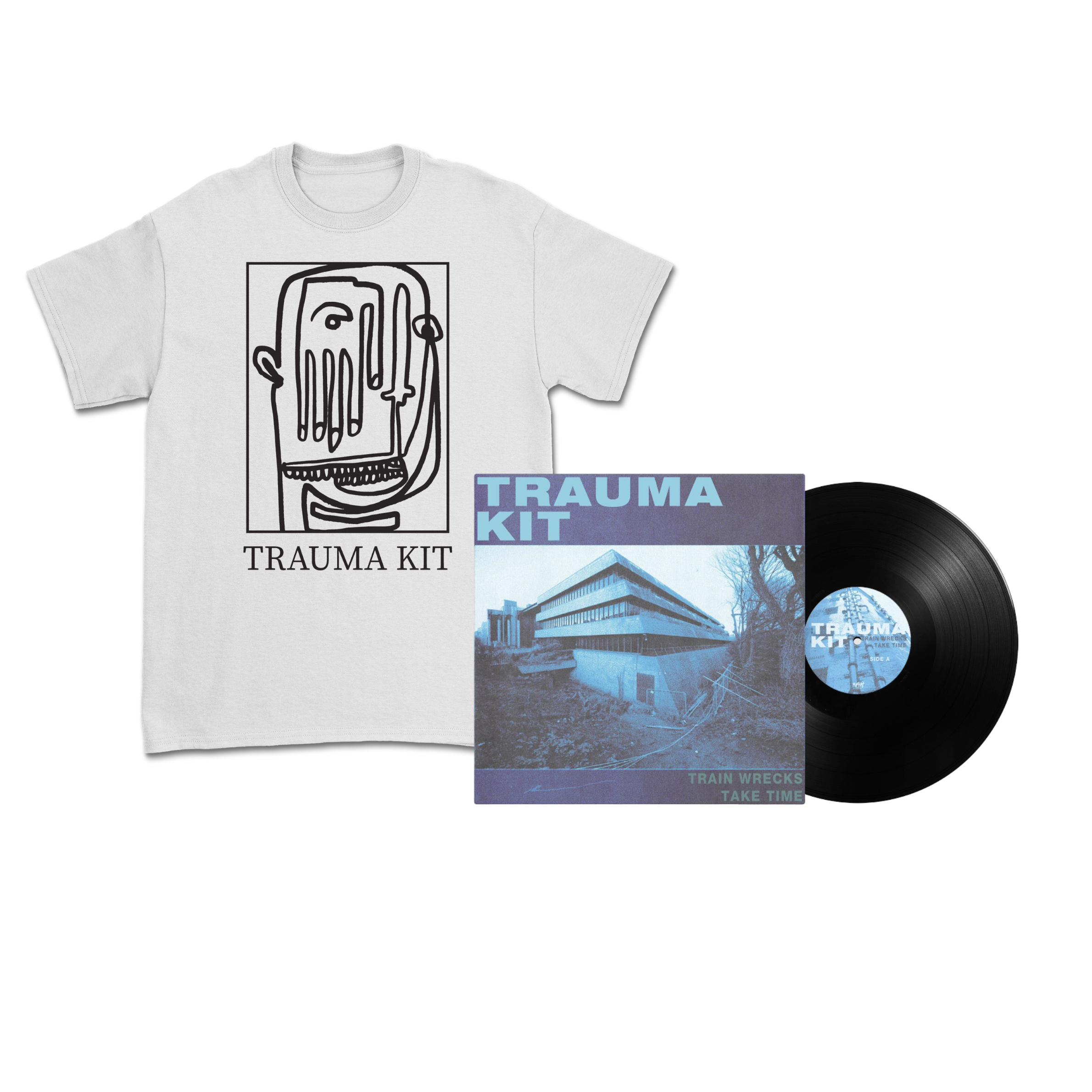 TRAUMA KIT - "Face" Tee + "TRAIN WRECKS TAKE TIME" 12" Vinyl