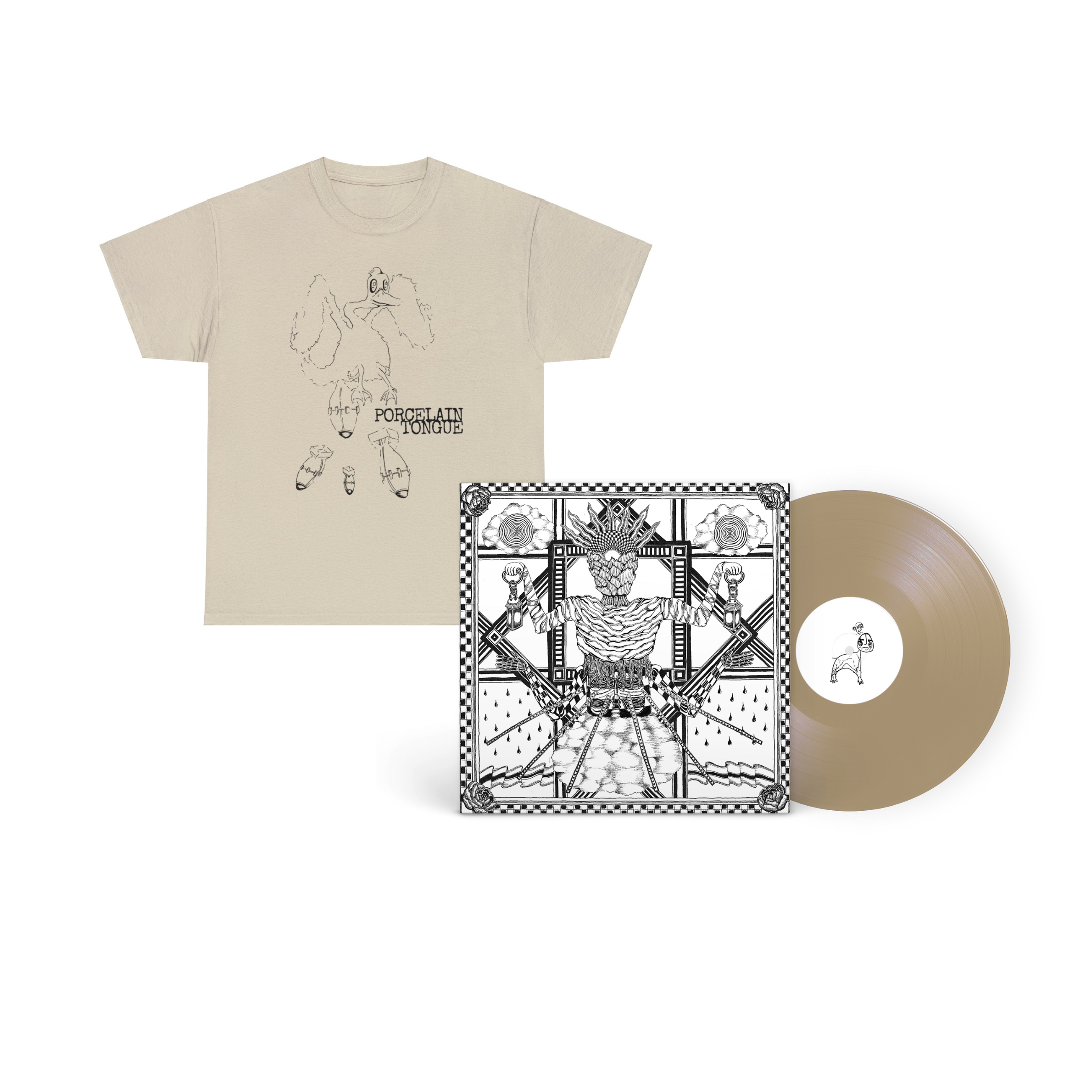 Porcelain Tongue - "Duck Dropping Bombs" Tee - Black Print + "Goodbye Peggy" 12" Vinyl